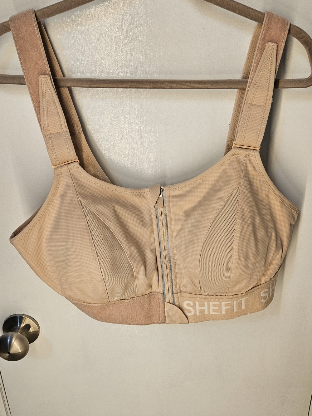 SHEFIT Luxe High Support Front Zip Sports Bra Beige 2Luxe Wireless